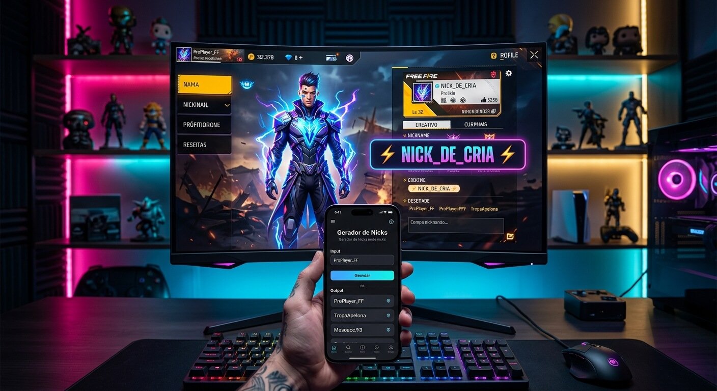 Nomes para canais de Gaming: Ideias criativas com gerador de nicks em tela de smartphone