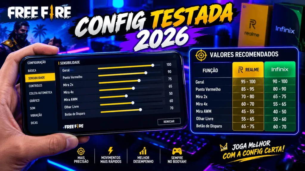 Tabela de Sensibilidade Free Fire para Realme e Infinix - Config testada