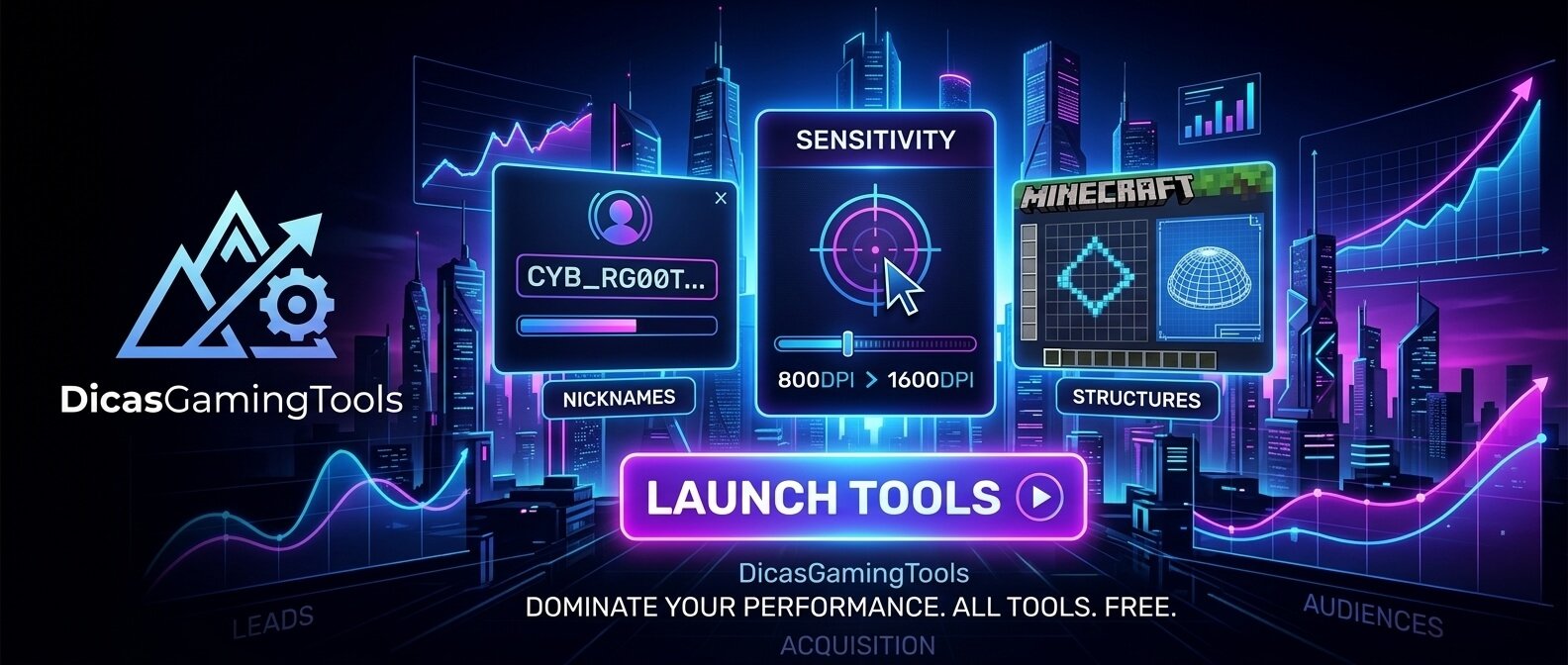 Painel de Ferramentas Gamer DicasGaming Tools com Gerador de Nicks e Calculadora de Sensibilidade